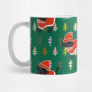 Cute Dog in Christmas Tree Winter Sweater and Red Hat Pattern Mug